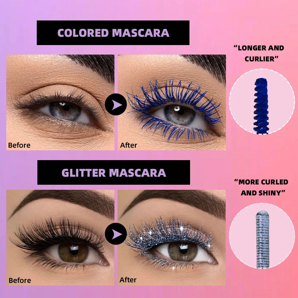 QiBest 2-in-1 Colorful Glitter & Matte Waterproof Mascara