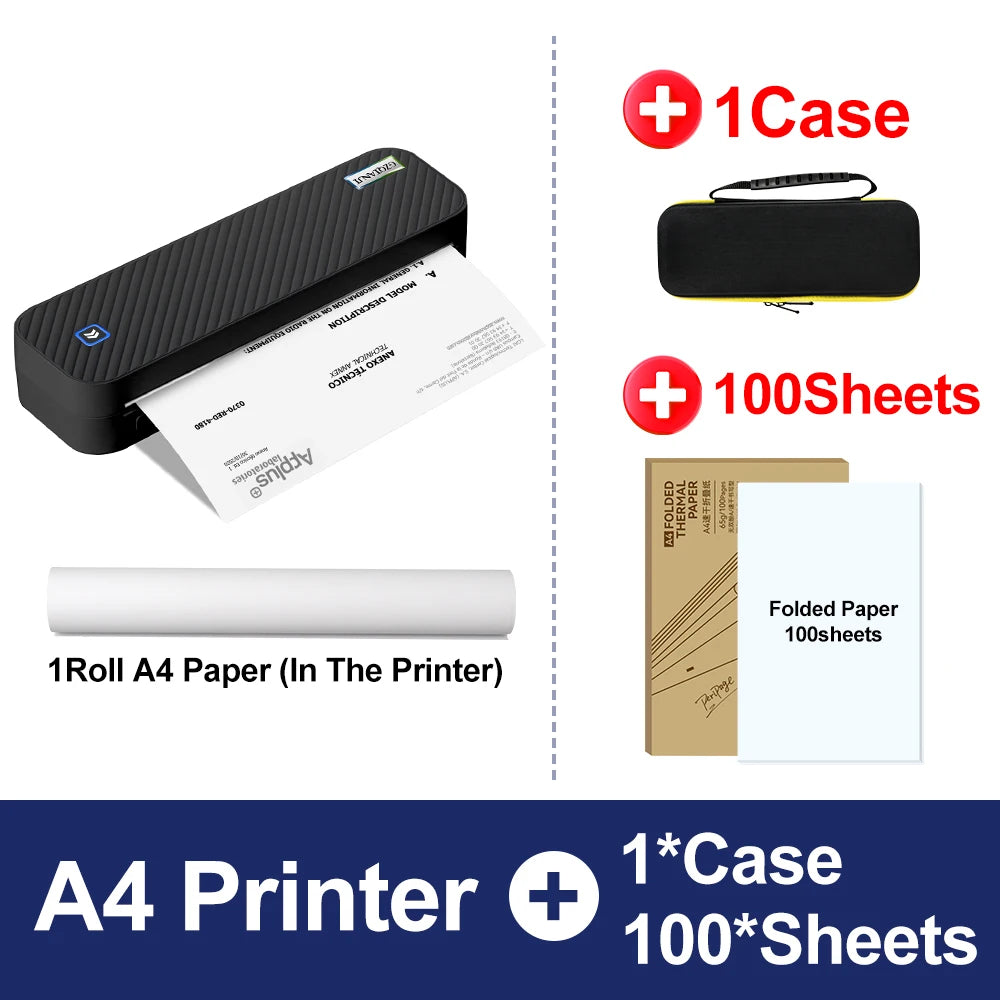 Portable A4 Bluetooth Thermal Printer | Inkless PDF & Doc Thermal Printer PRIMED BK add 1case 100pcs
