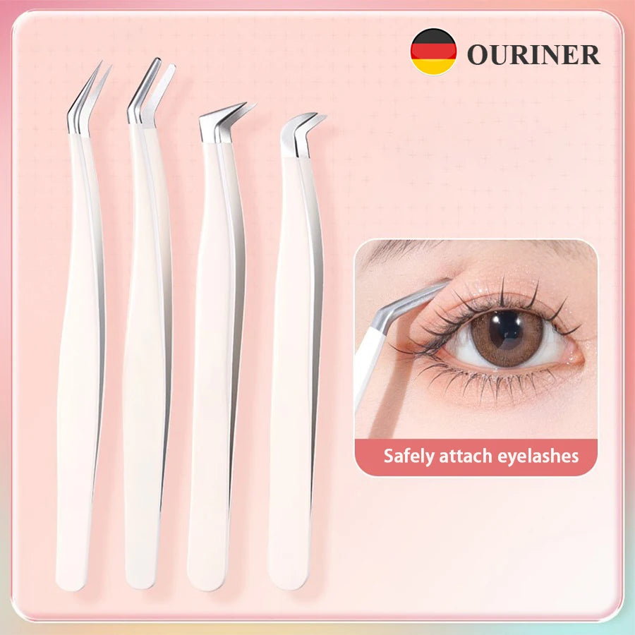 Stainless Steel Eyelash Tweezers – False Lash Application Tool