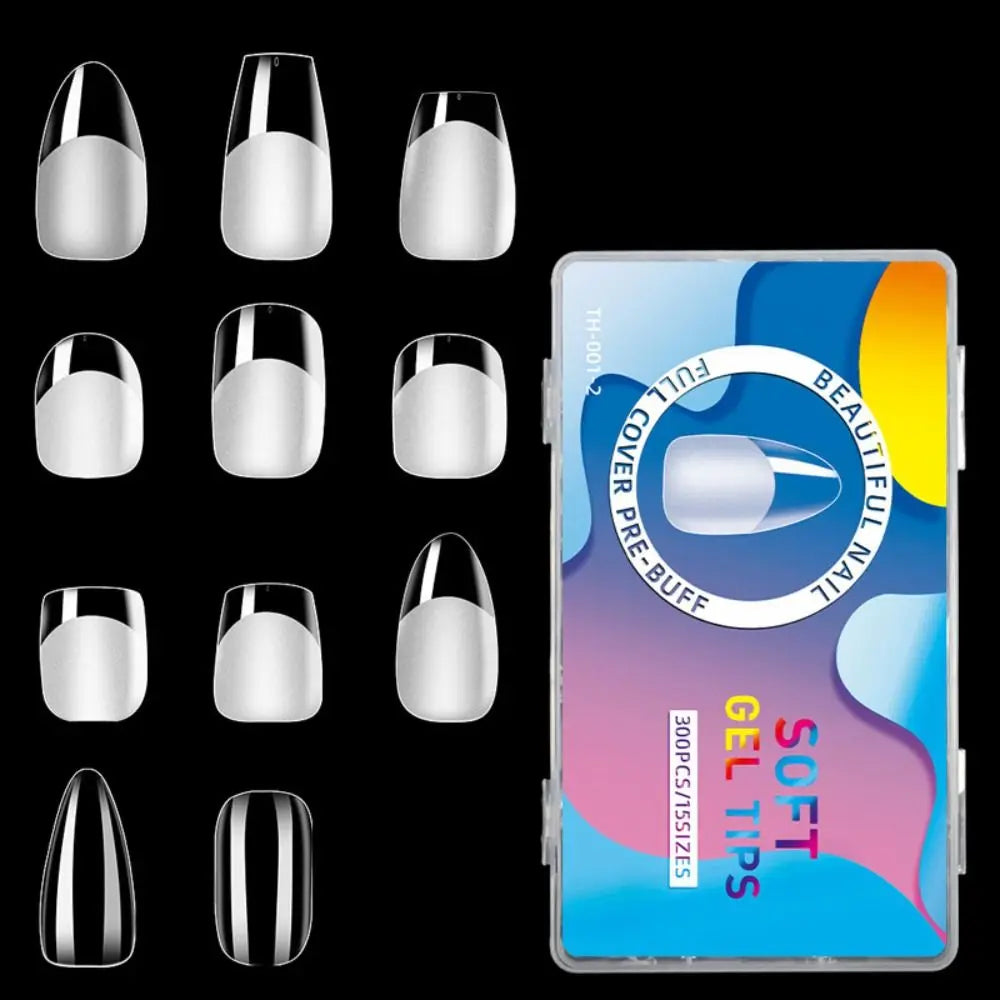300pcs Short Almond Soft Gel Nail Tips | 15 Sizes Full Cover