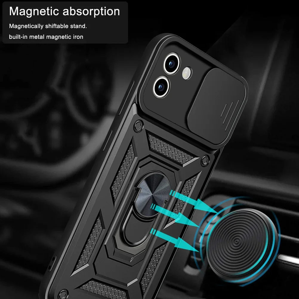 Shockproof Armor Case Samsung Galaxy A02–A14 Ring Car Holder Phone Armor Case PRIMED