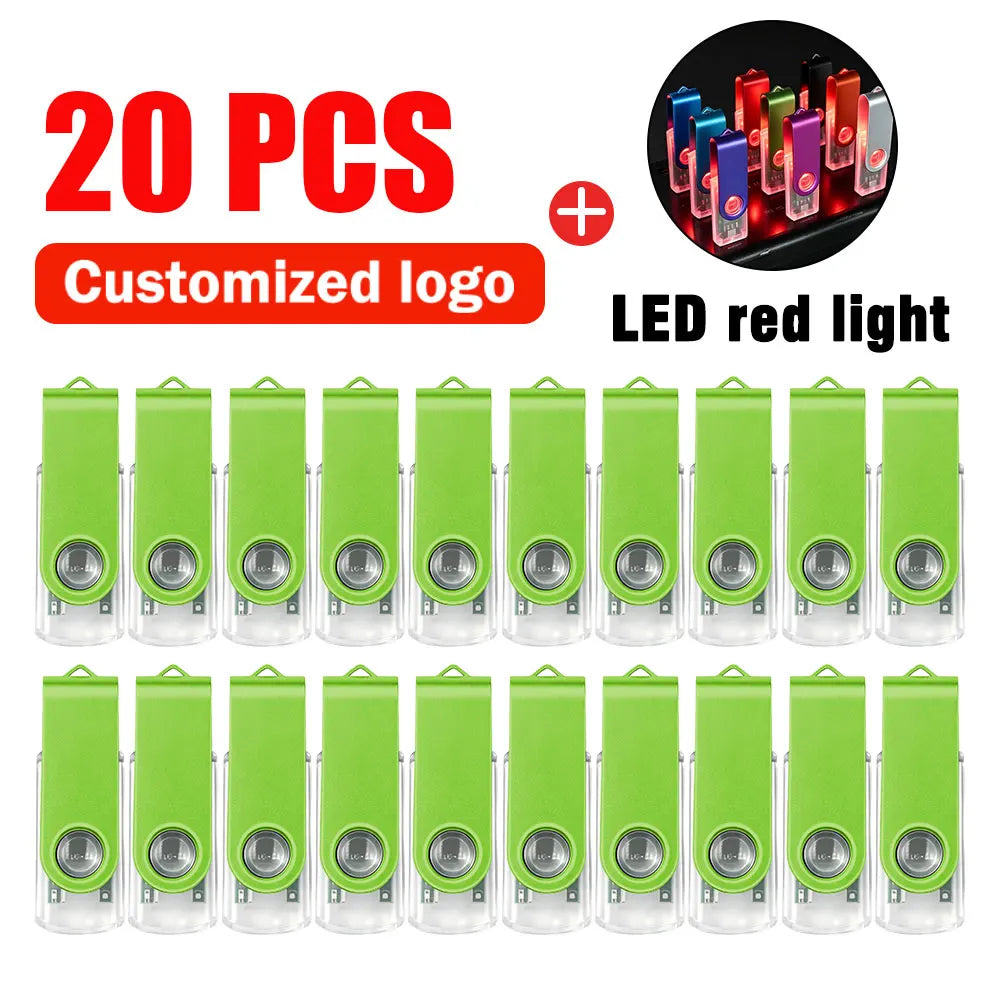 20-Pack Custom Logo USB Flash Drives 64GB/128GB Wholesale USB Flash Drive PRIMED 4GB Green A