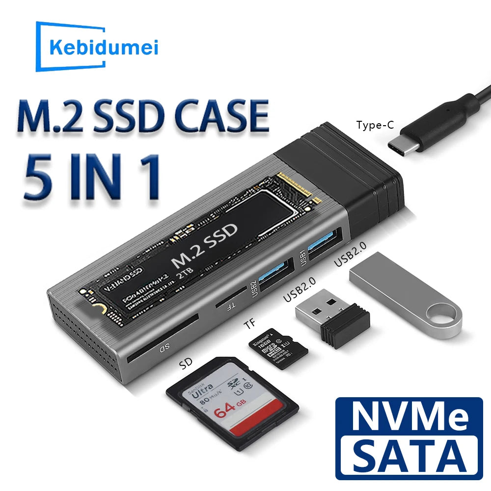 M.2 NVMe SATA SSD Enclosure USB-C Hub Adapter – 10Gbps SSD Enclosure Adapter PRIMED