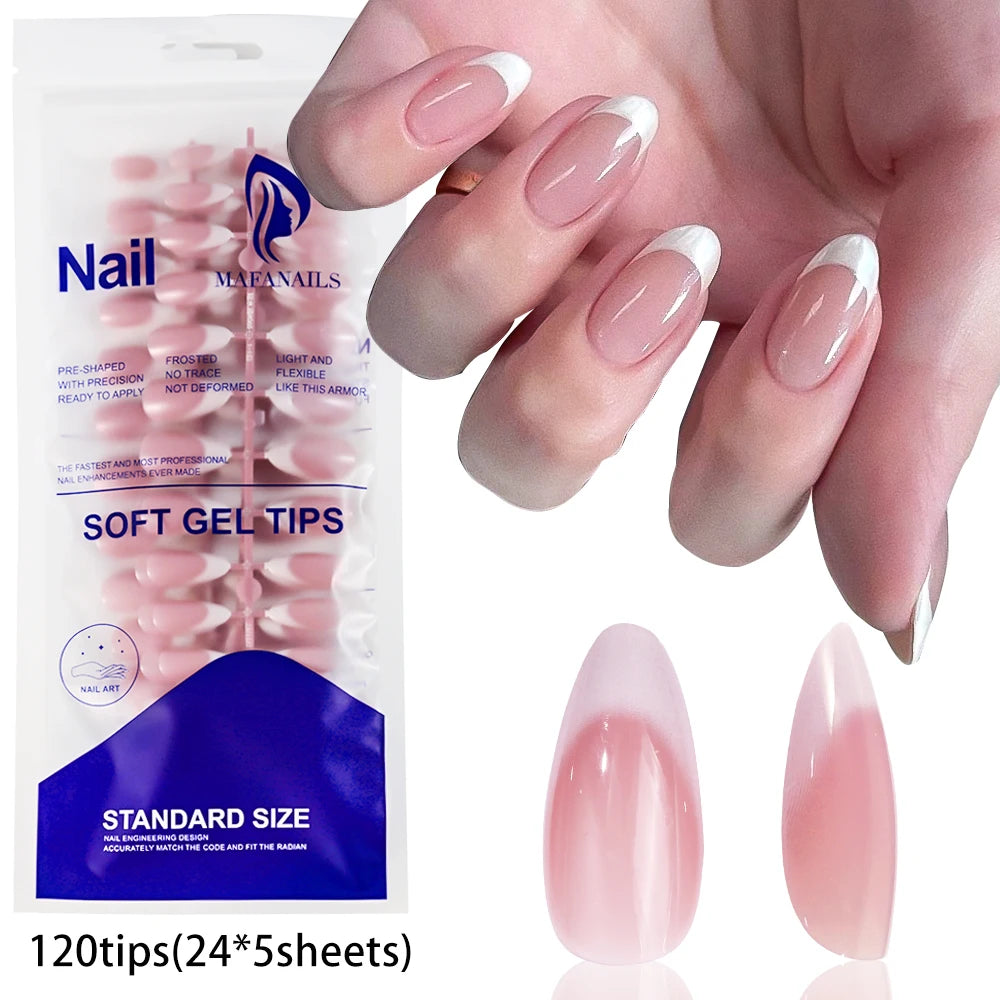 120pcs Glossy French Press On Nails Almond Full Coverage Set
