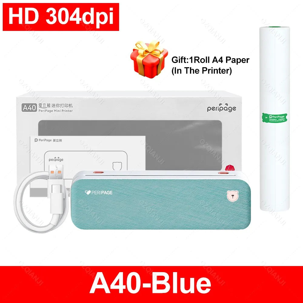 Peripage A40 Portable A4 Wireless Bluetooth Inkless Thermal Printer Portable Thermal Printer PRIMED 304DPI A40 Blue