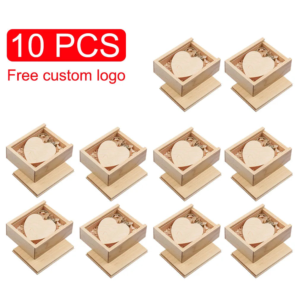 Wooden Heart USB Flash Drive Bulk 4GB–64GB | Wedding Gifts USB Flash Drive PRIMED 128 GB 10maple-box