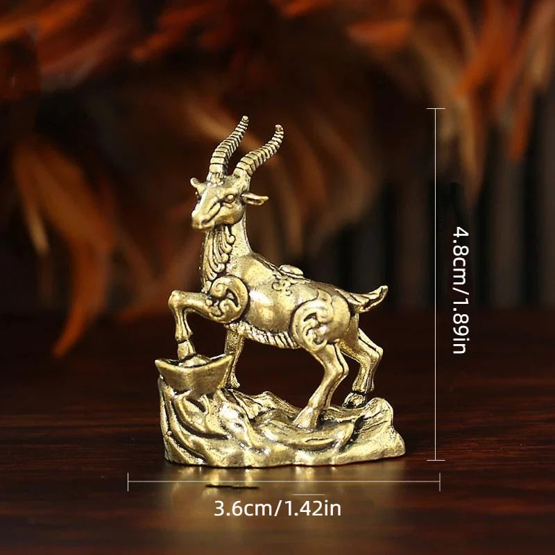 Vintage Feng Shui Brass Goat Figurine – Lucky Zodiac Ornament
