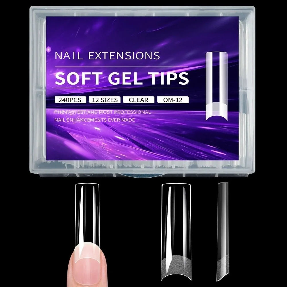 240pcs French Soft Gel Nail Tips – Almond Coffin Square