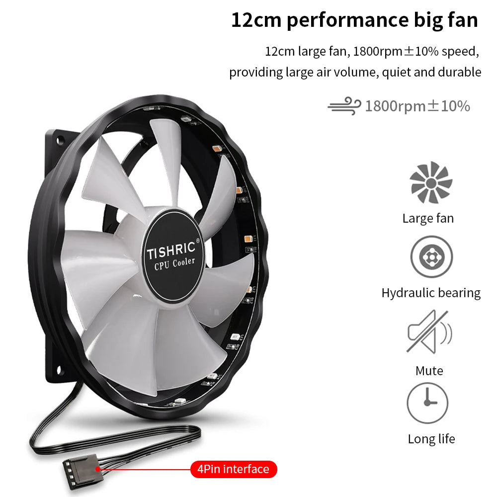 TISHRIC RGB CPU Cooler 120mm Dual Heat Pipe Intel & AMD CPU Cooler PRIMED