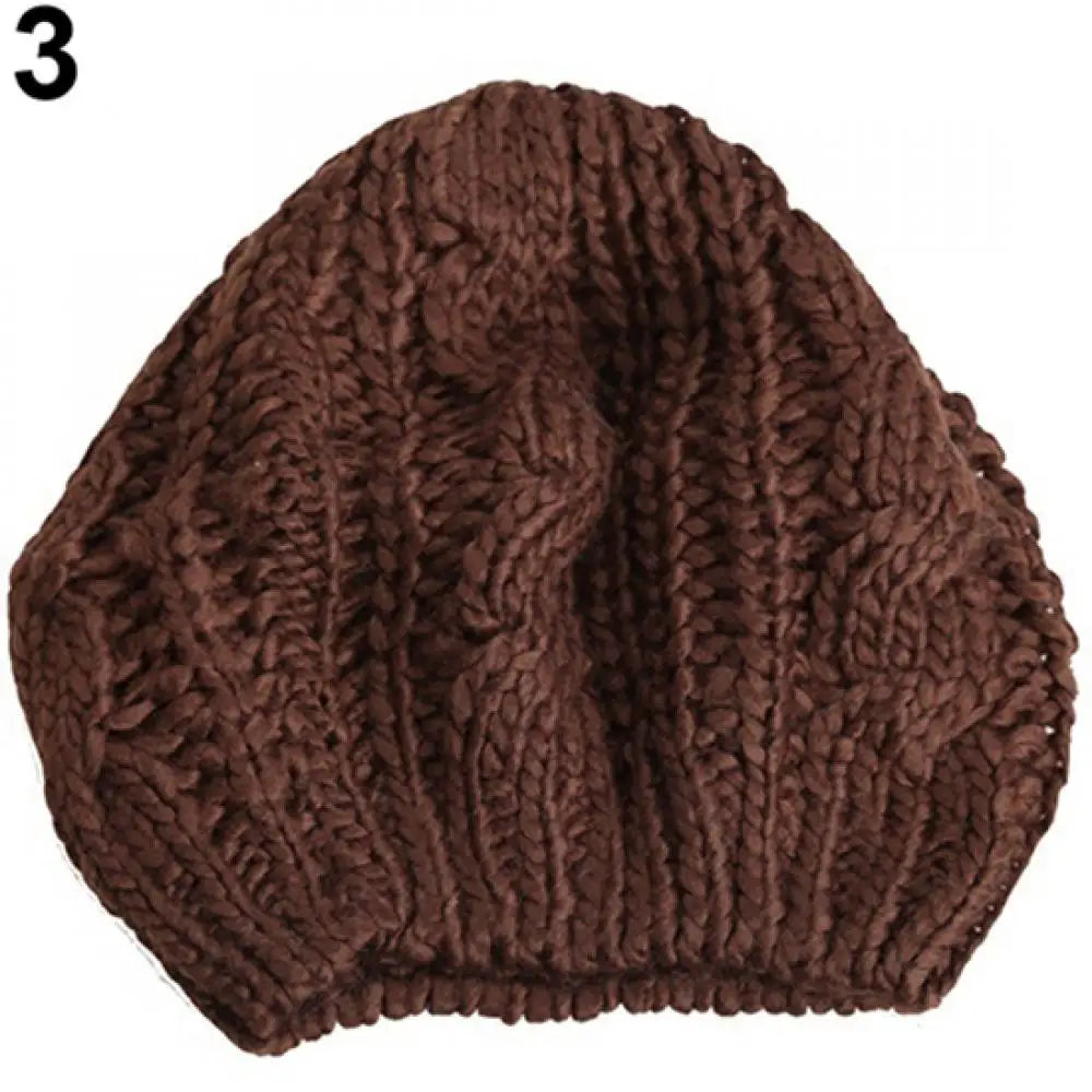 Women's Braided Knit Beret Beanie Hat – Warm Winter Ski Cap Knit Beret Beanie PRIMED Coffee