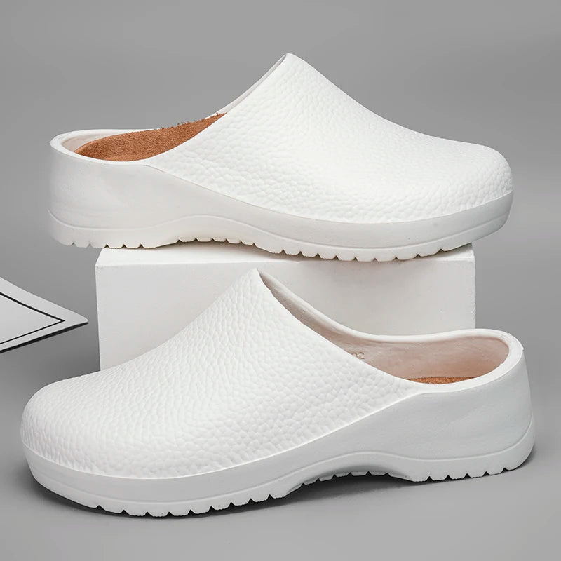 Non-Slip Waterproof Chef Clogs – Lightweight Kitchen Work Shoes Kitchen Safety Clogs PRIMED WHITE 36-37
