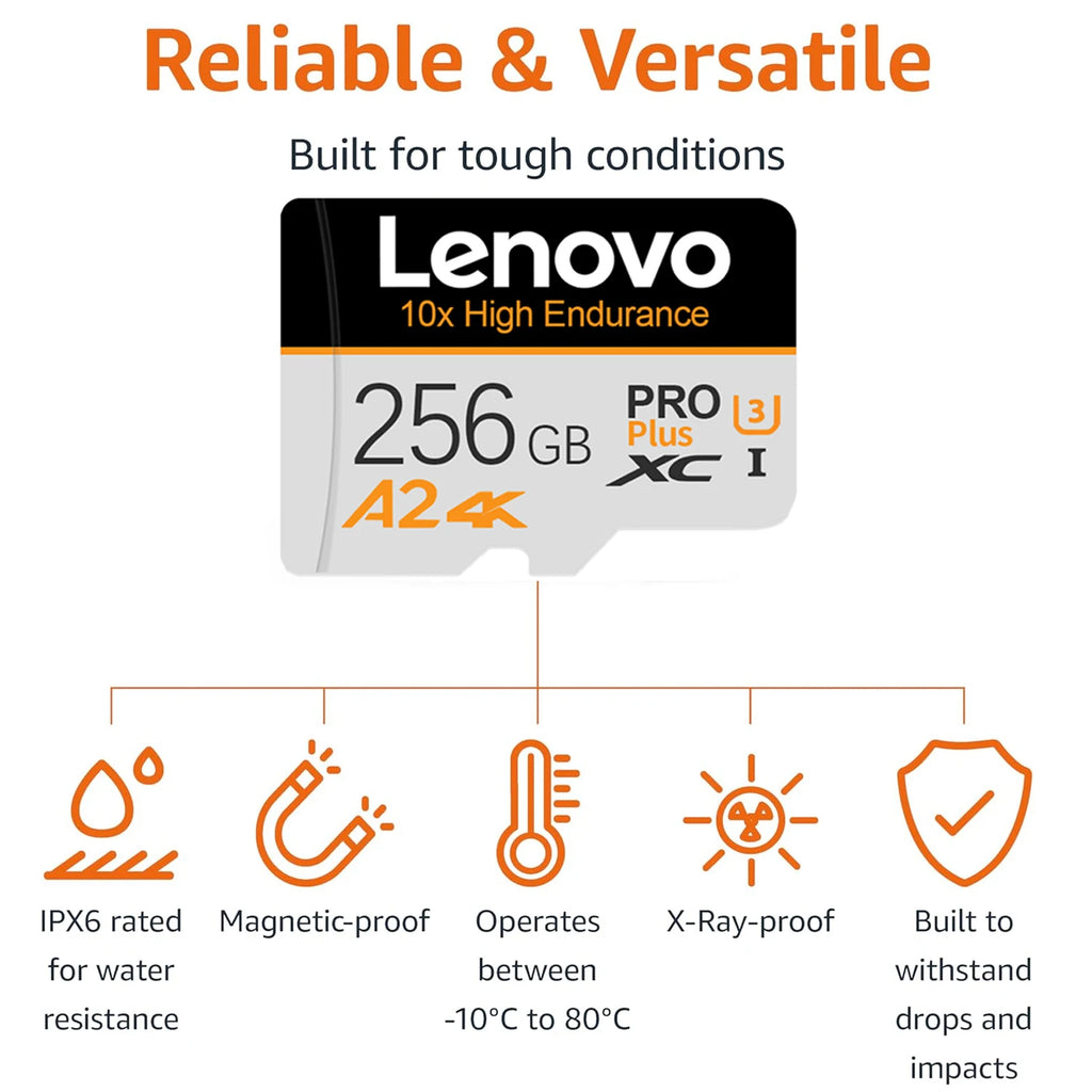 Lenovo Micro SD Card 128GB–512GB | Class 10 U3 V30 A2 MicroSD Memory Card PRIMED