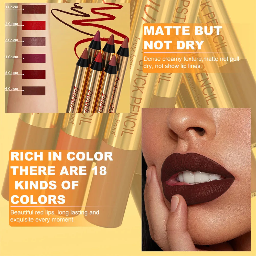 Waterproof Matte Lip Liner Pencil – Long-Lasting Dark Red