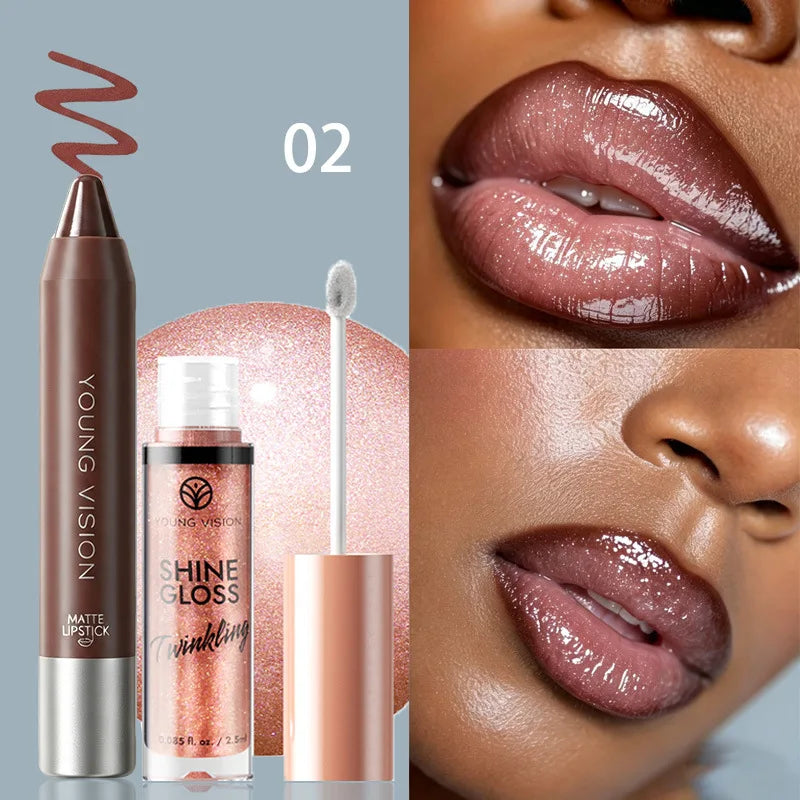 Shimmer Lip Gloss & Matte Lip Liner Set | Gradient Lip Look