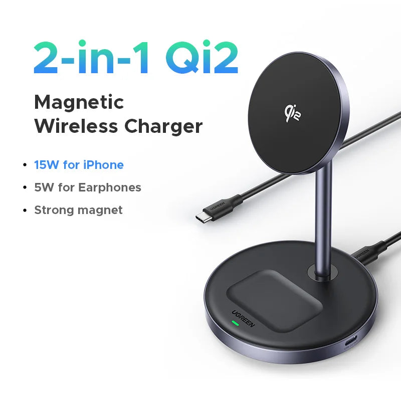 UGREEN 2-in-1 Magnetic Wireless Charging Stand 20W | iPhone AirPods Wireless Charging Stand PRIMED Qi2 25w Russian Federation