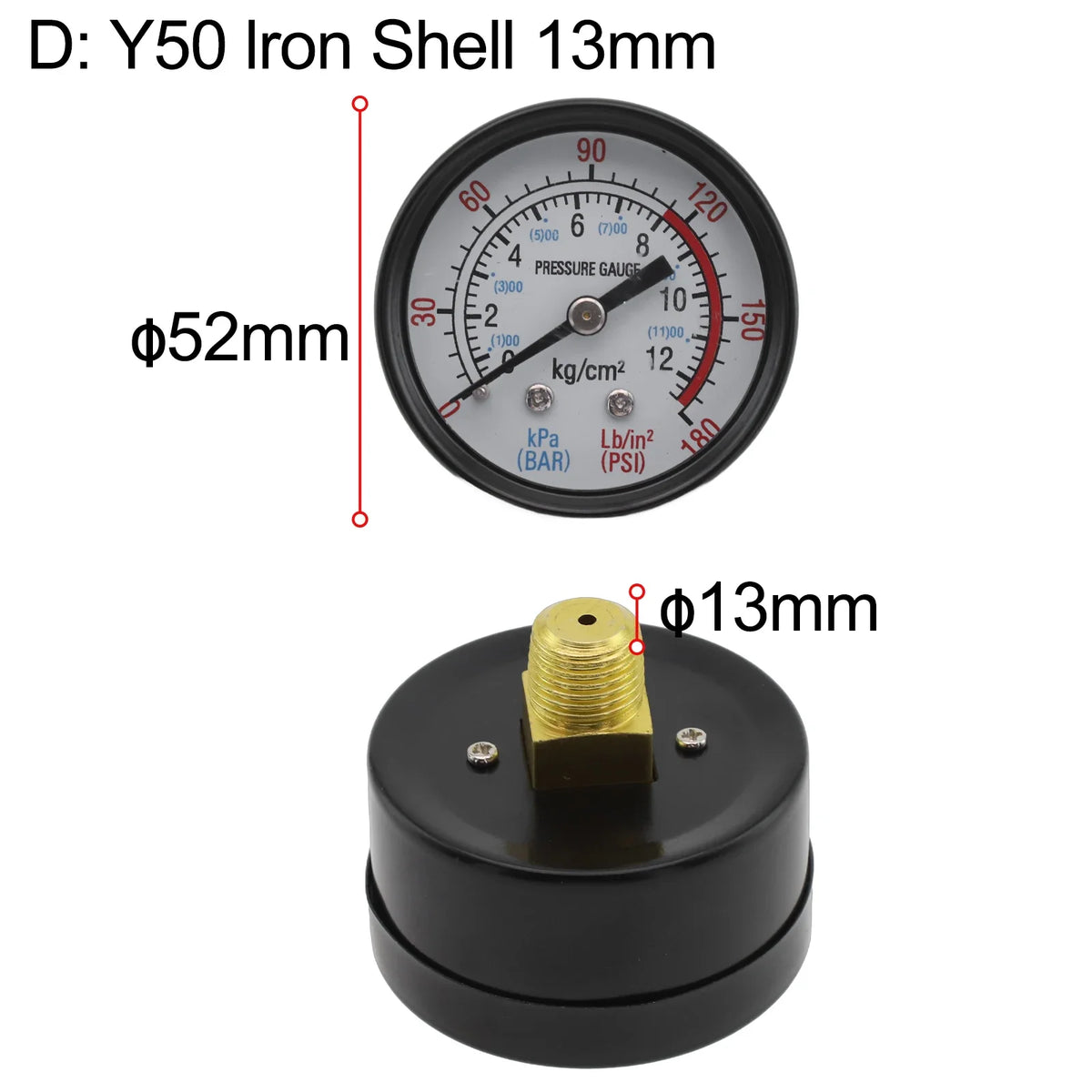Y40/Y50 Pressure Gauge 0–180 PSI | Air, Gas, Water & Fuel