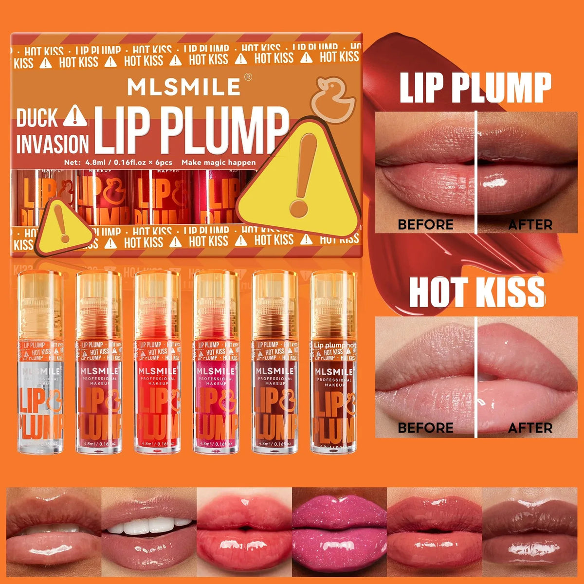 MLSMILE Lip Plumper Gloss Oil Set – Mirror Finish 6 Pcs Lip Gloss Set PRIMED
