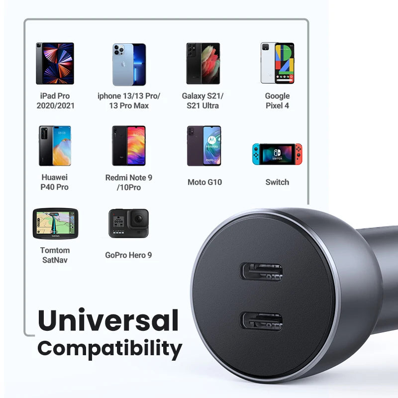 Ugreen 36W USB-C PD QC 4.0 Fast Car Charger – Dual Port Car Charger PRIMED