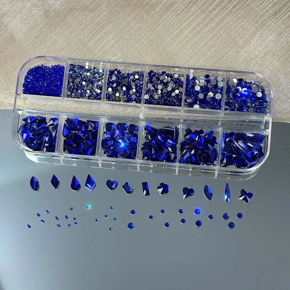 12-Grid Mixed Nail Rhinestones – Hearts, Gems & Sparkle Nail Rhinestone Set PRIMED 05