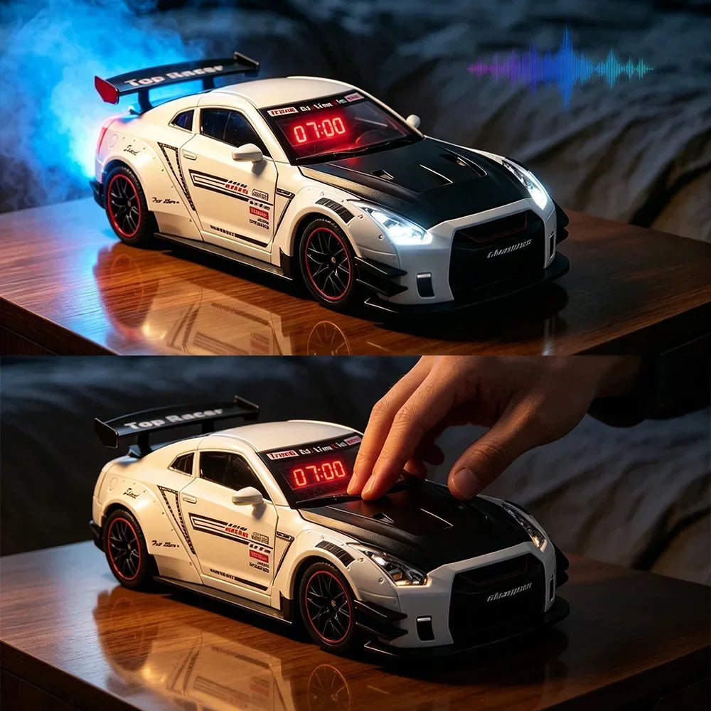 Sports Car Alarm Clock – Engine Sound, LED Lights & Mist Sprayer