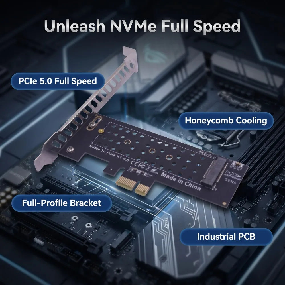 TISHRIC PCIe 5.0 x1 to M.2 NVMe Adapter Riser Card 2230–2280 NVMe Adapter Card PRIMED