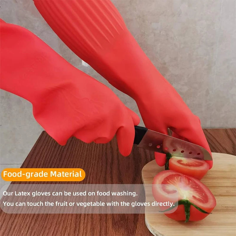 Extra Long Rubber Kitchen Gloves – Non-Slip Reusable Latex Kitchen Cleaning Gloves PRIMED