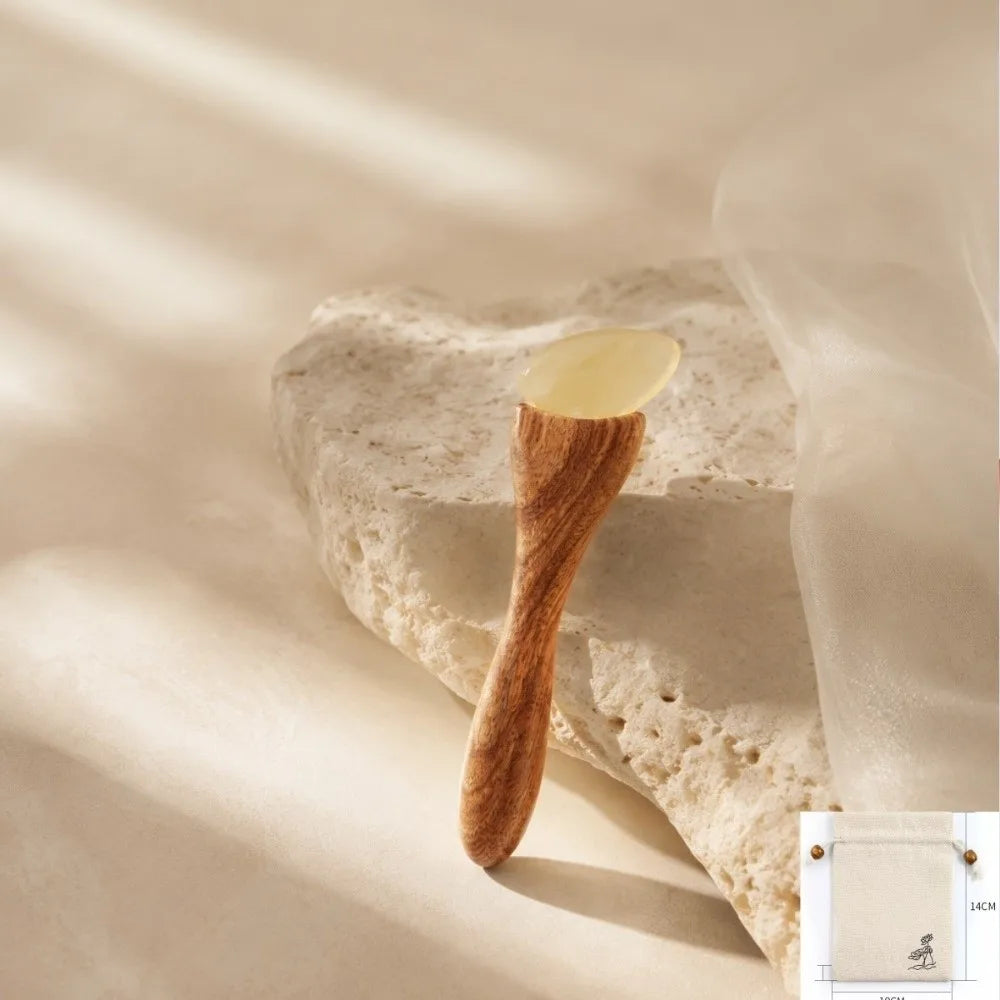 Wooden Handle Gua Sha Facial Massage Tool + Storage Pouch