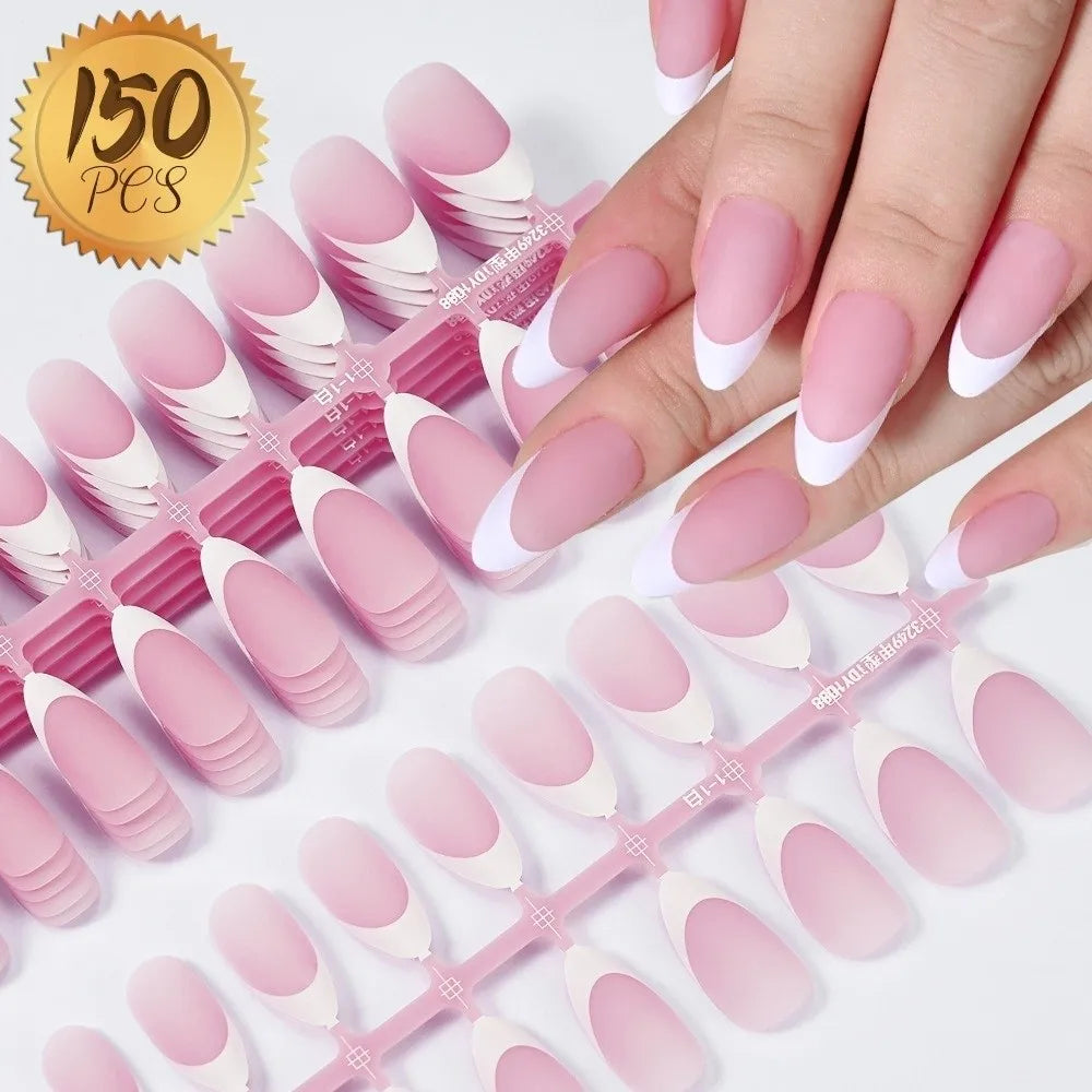 150Pcs Matte Almond Press On Nails – French Nail Tips Set