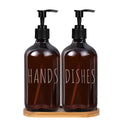 2-Pack Amber Soap Dispenser – Large Capacity Kitchen & Bath Soap Dispenser Set PRIMED 2 BOTTLES WITH TRAY