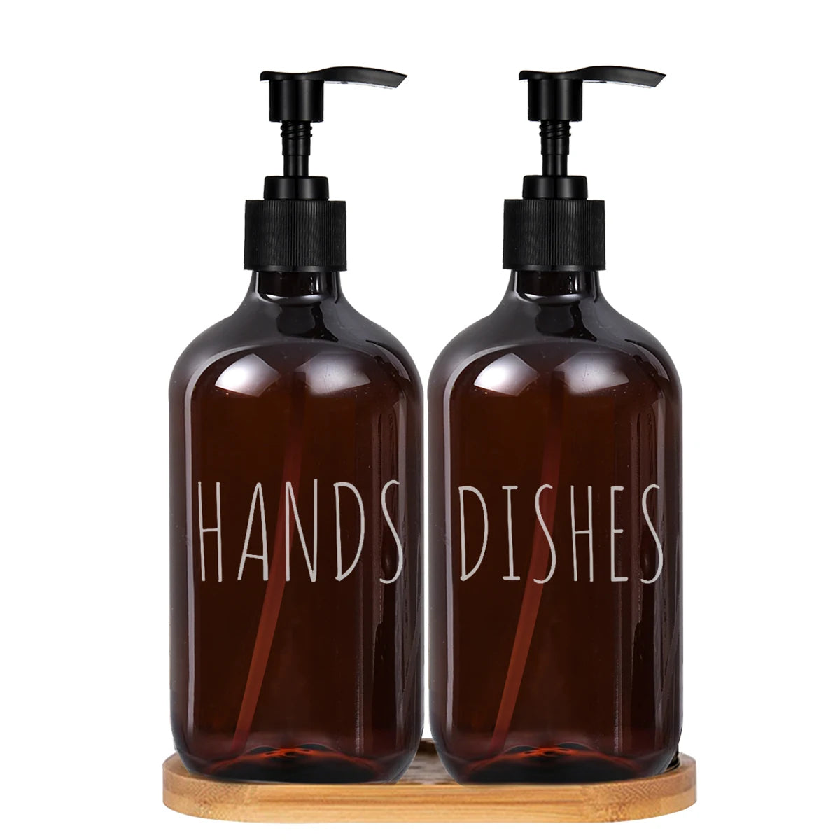 2-Pack Amber Soap Dispenser – Large Capacity Kitchen & Bath Soap Dispenser Set PRIMED 2 BOTTLES WITH TRAY