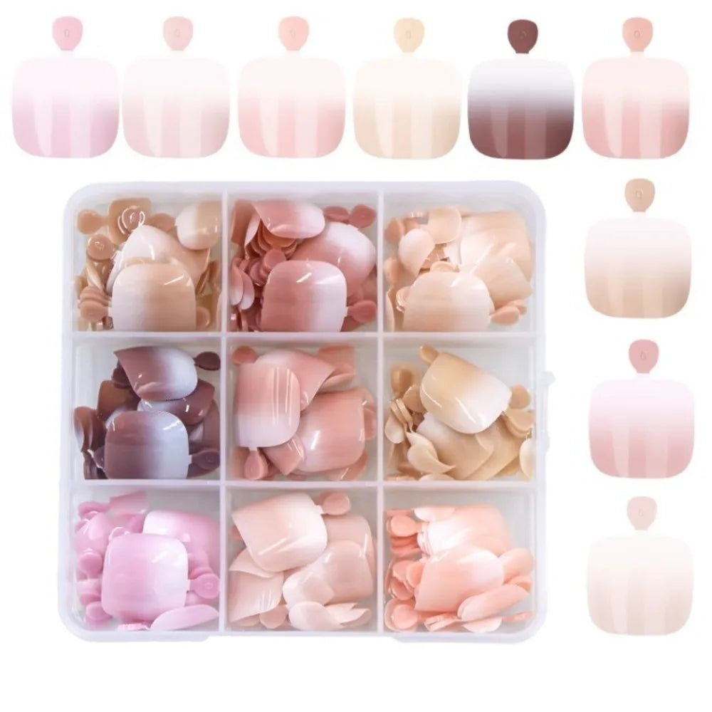 216pcs French Press-On Toenails Short Square Glossy Full Cover