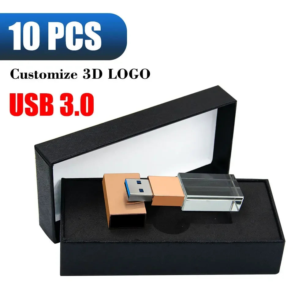 10-Pack Crystal USB 3.0 Flash Drive 8–128GB | Custom Logo USB Flash Drive PRIMED 8GBX10PCS rose gold with box