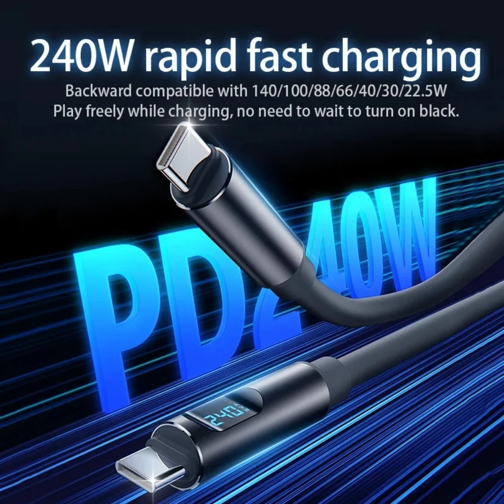 USB-C to USB-C PD Fast Charging Cable – LED Display, 6A USB-C Charging Cable PRIMED