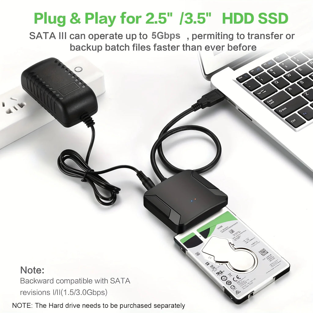 USB 3.0 to SATA Adapter for 2.5/3.5" SSD & HDD | 5Gbps SATA USB Adapter PRIMED