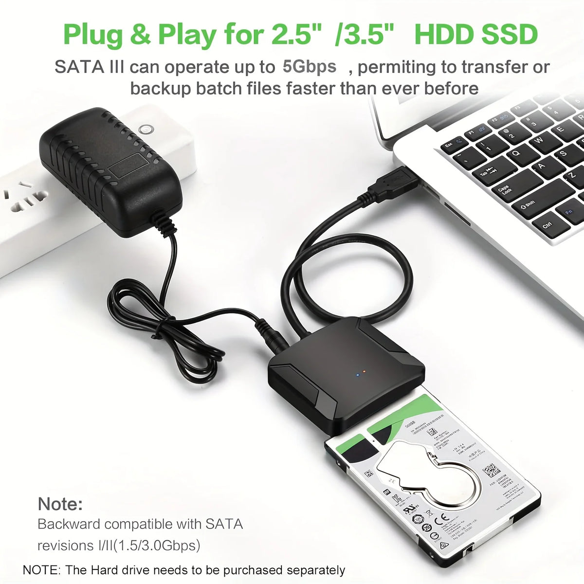 USB 3.0 to SATA Adapter for 2.5/3.5" SSD & HDD | 5Gbps SATA USB Adapter PRIMED