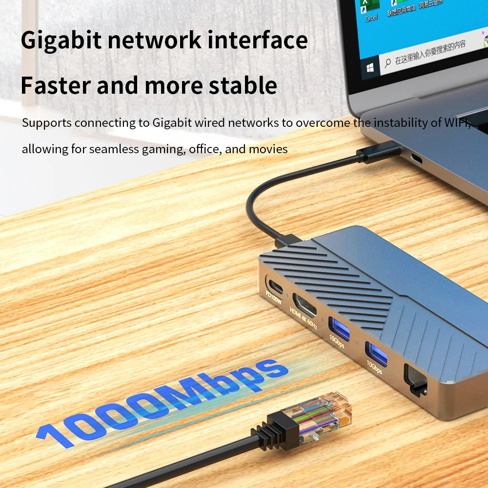 TISHRIC M.2 NVMe SSD Enclosure 6-in-1 USB-C Hub 4K 10Gbps SSD Enclosure Hub PRIMED