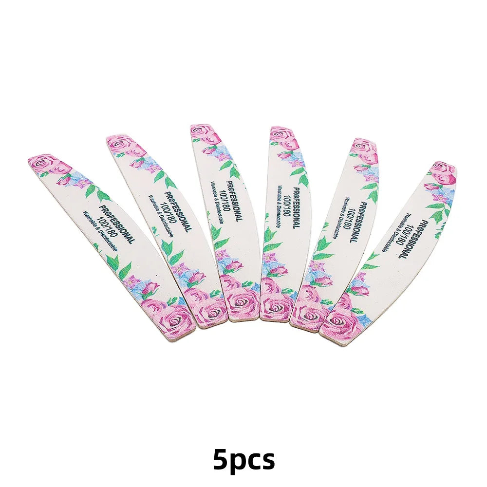 Rose Print Wooden Nail Files 100/180 Grit | 2/5/10 Pack