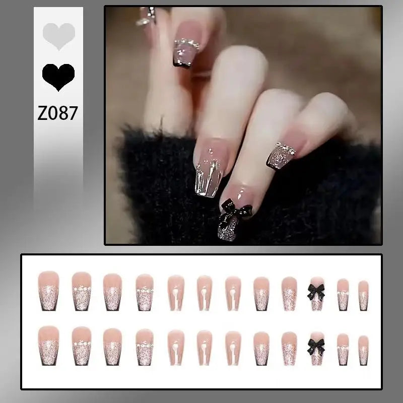 French Press On Nails Set – 24 Short Acrylic Tips with Glue