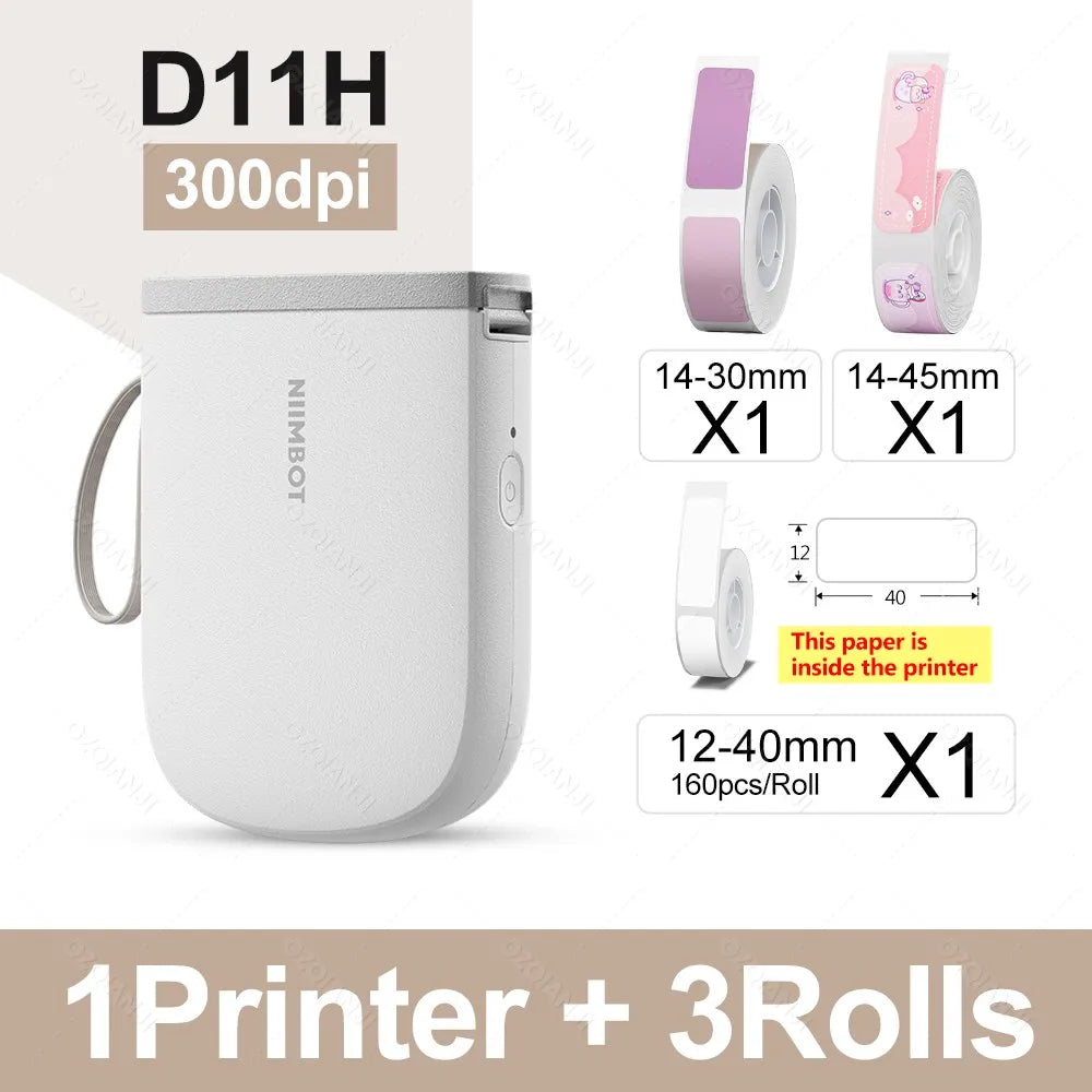 Niimbot D11H 300DPI Bluetooth Portable Thermal Label Printer Thermal Label Printer PRIMED WH Add 3Rolls 3