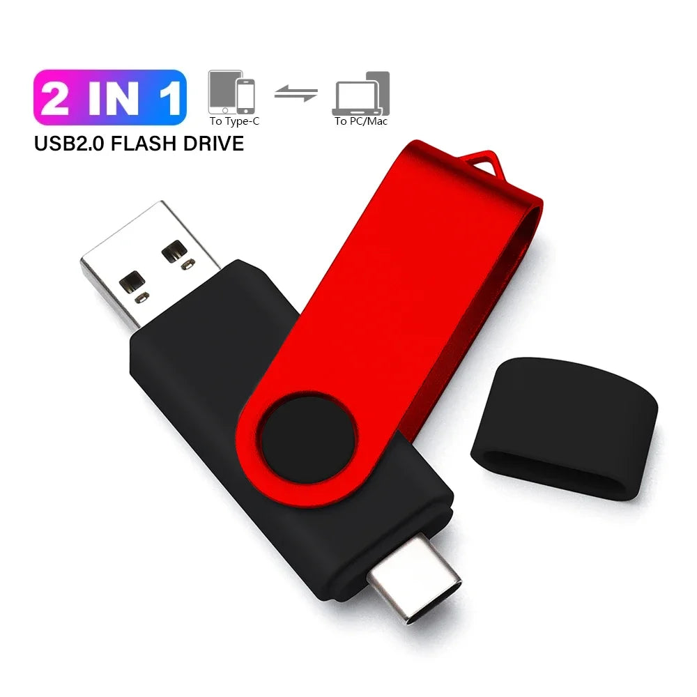50PCS USB 2.0 Type-C OTG Flash Drive 360° Rotatable Pendrive USB Flash Drive PRIMED