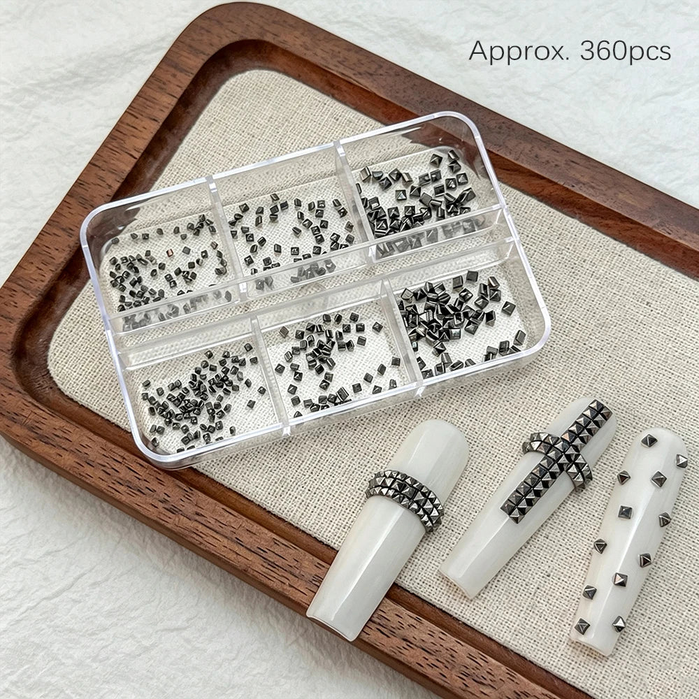 6-Grid Punk Metal Rivet Nail Charms – 3D Steel Beads & Gems Nail Art Charms PRIMED A3