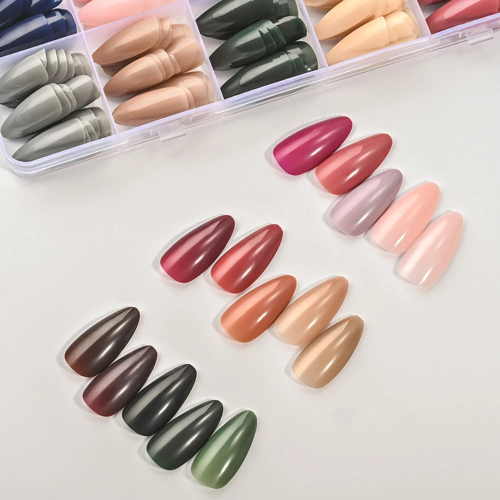 288 Pcs Press On Nails | Glossy Almond Mixed Colors Set