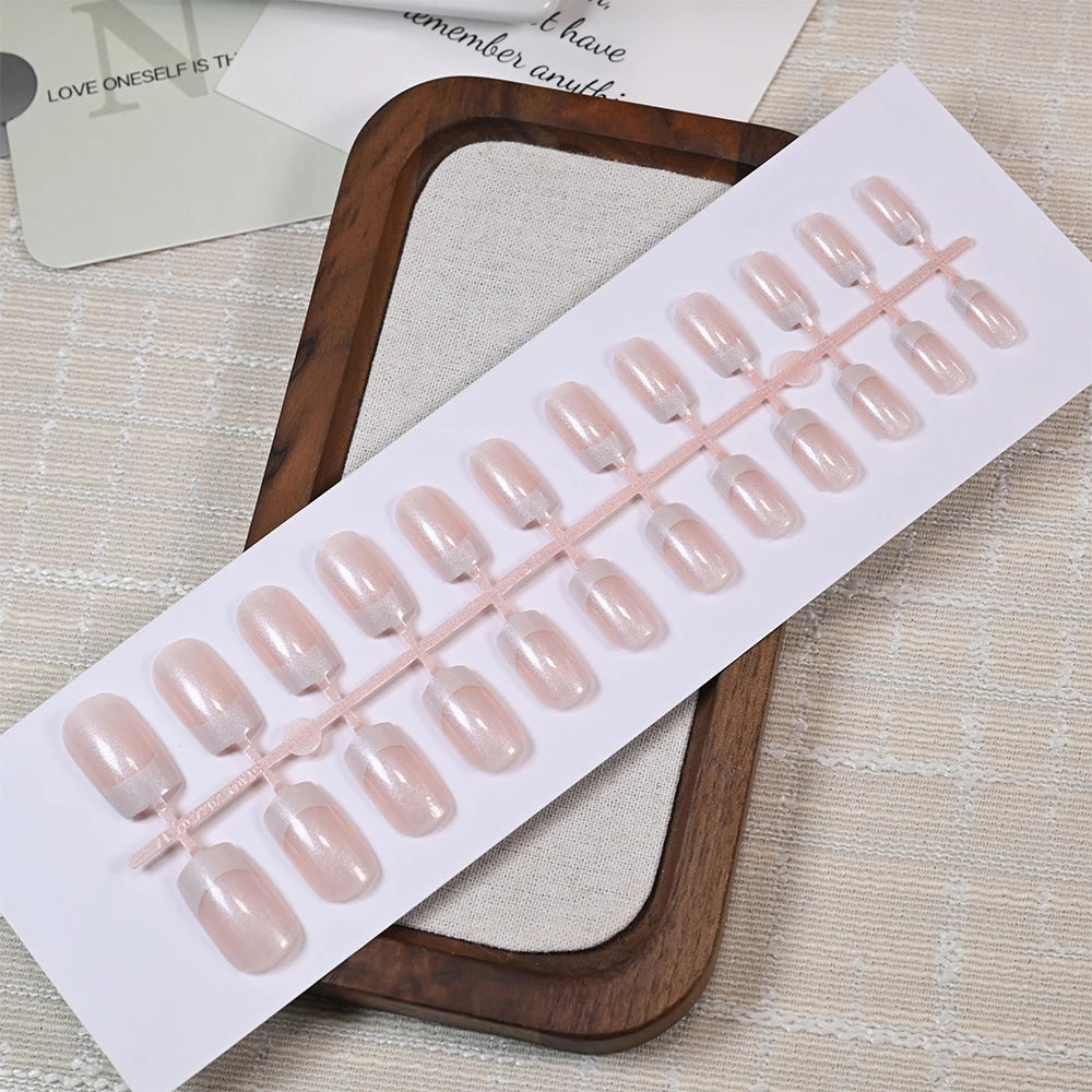 120Pcs Pearlescent Square Press-On Nails | French White Tips