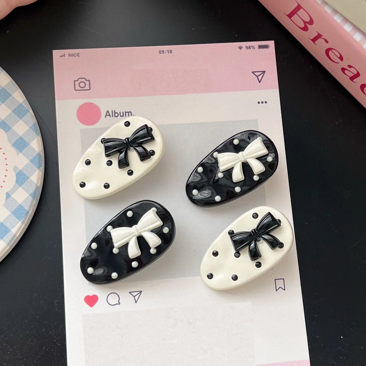 Polka Dot Bow Hair Clip – Black & White Cute Clip for Women