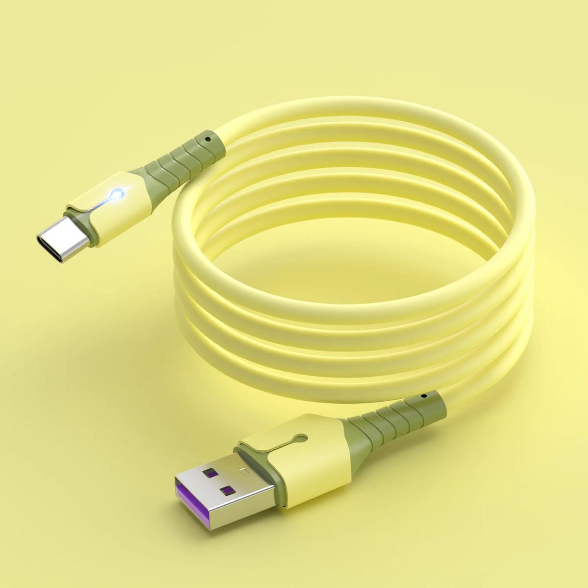 UTHAI USB-C LED Fast Charging Cable – Liquid Silicone Android USB-C Charging Cable PRIMED yellow 0.25m