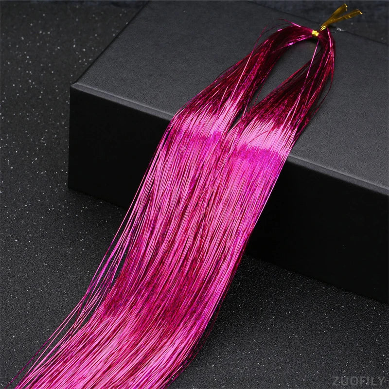 Holographic Hair Tinsel Extensions – Rainbow Glitter Strands Hair Tinsel Extensions PRIMED Rose red