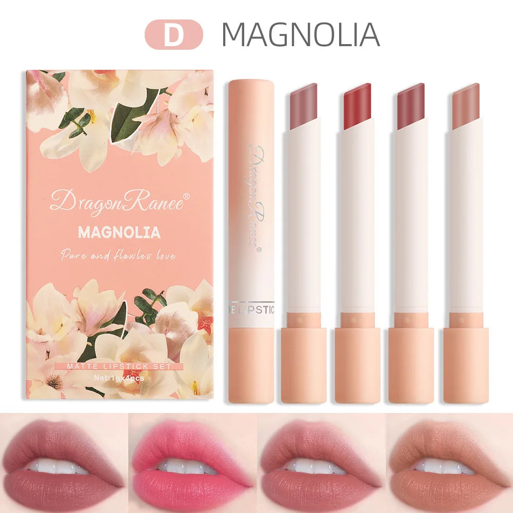 Dragon Ranee 4pc Velvet Matte Cigarette Lipstick Set – Waterproof Matte Lipstick Set PRIMED D Set