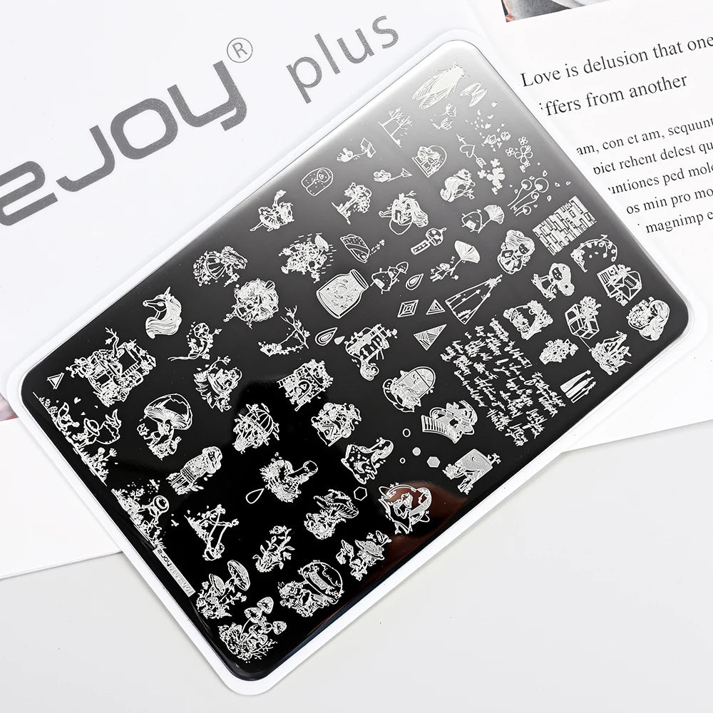 MAFANAILS Big Nail Stamping Plate – Geometry, Animals & Floral Nail Stamping Plate PRIMED TL-Plus067