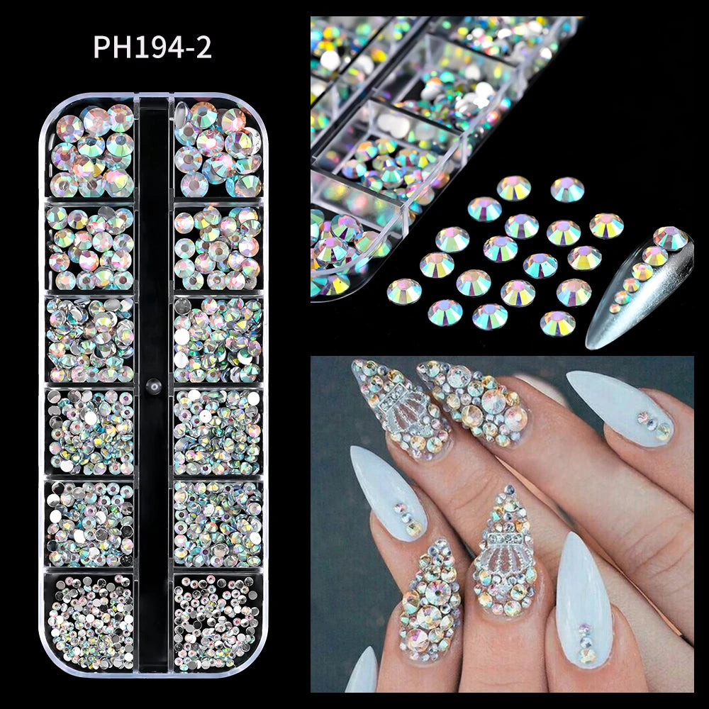 12-Grid 3D Crystal Nail Rhinestones – Mixed Size Gem Set Nail Art Rhinestones PRIMED 14