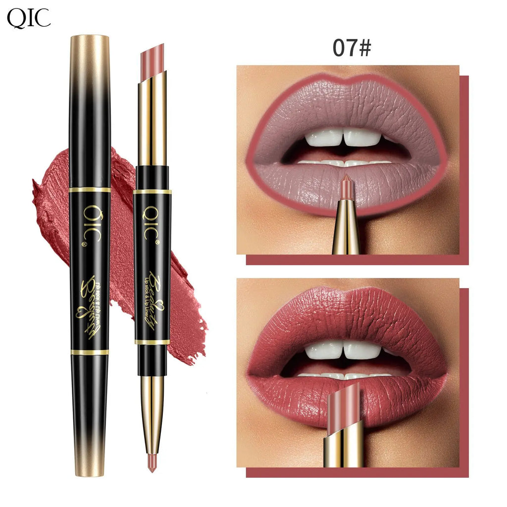 QIC 2-in-1 Waterproof Matte Lip Liner & Lipstick Pencil Lip Liner Lipstick PRIMED